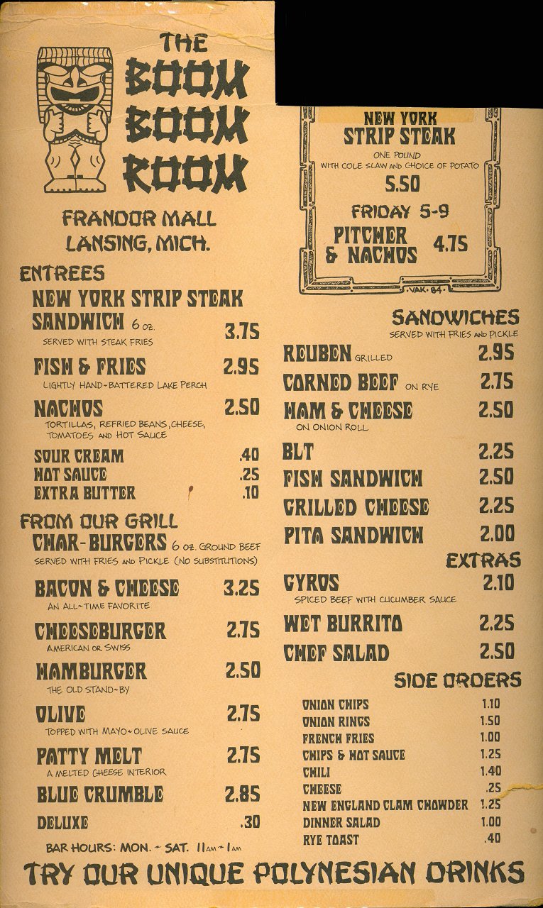 Boom Boom Room Food Menu